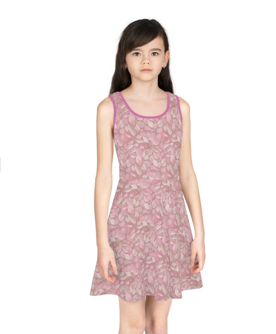 Pink Leaves Girls' Sleeveless Sundress